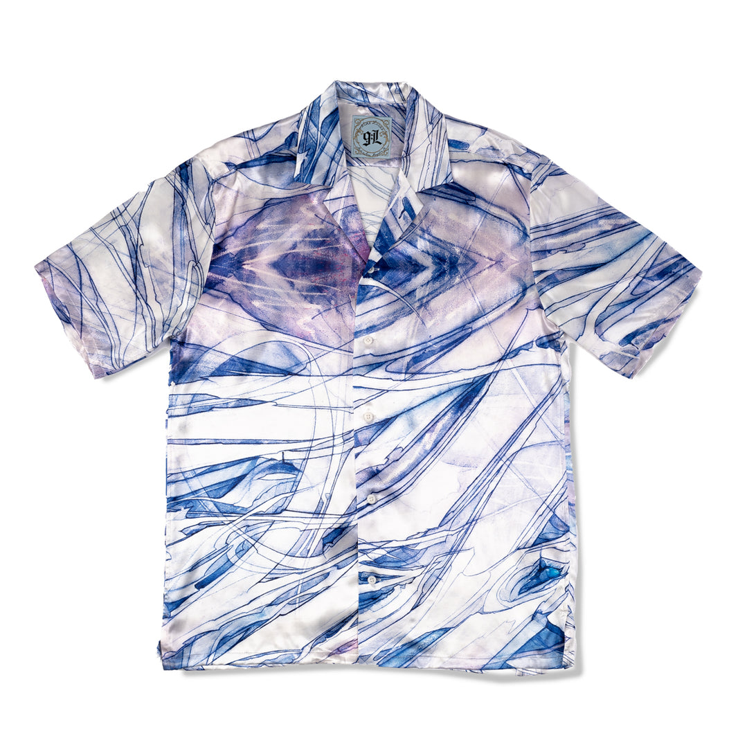 Saber x 9L Camp Collar Shirt in Satin Rayon (Short Sleeve) - Artwork