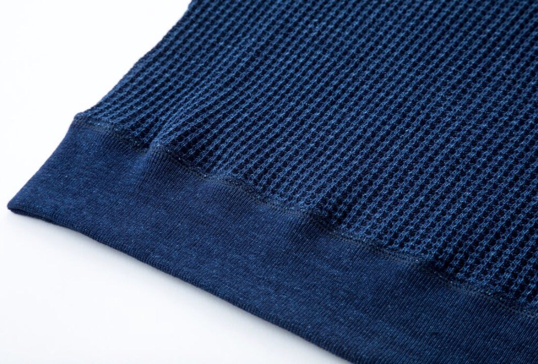 Heavy-Knit Ribbed Indigo Henley