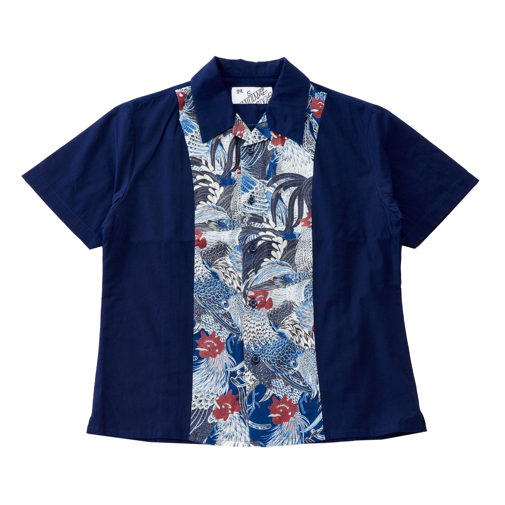 Blue Bouquet-print cotton-poplin bowling shirt