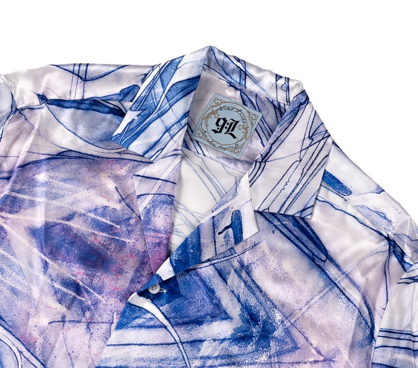Saber x 9L Camp Collar Shirt in Satin Rayon (Short Sleeve) - Artwork