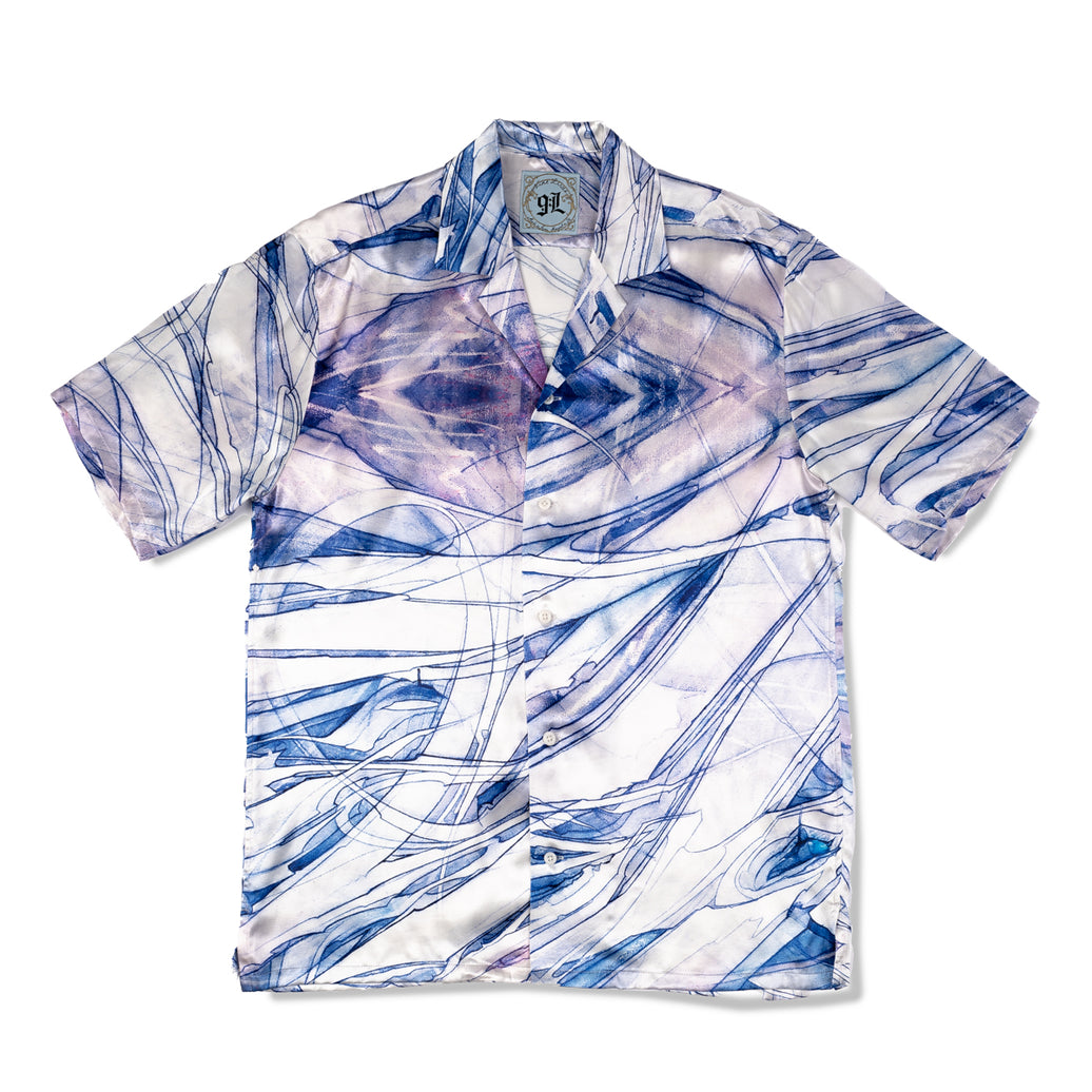 Saber x 9L Camp Collar Shirt in Satin Rayon (Short Sleeve) - Artwork