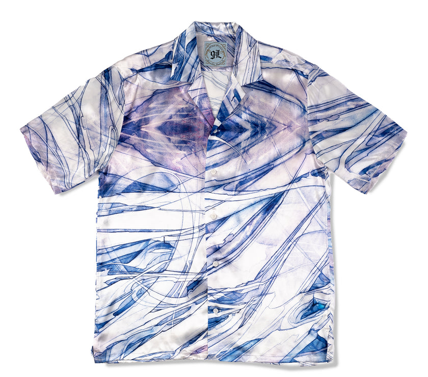 Saber x 9L Camp Collar Shirt in Satin Rayon (Short Sleeve) - Artwork